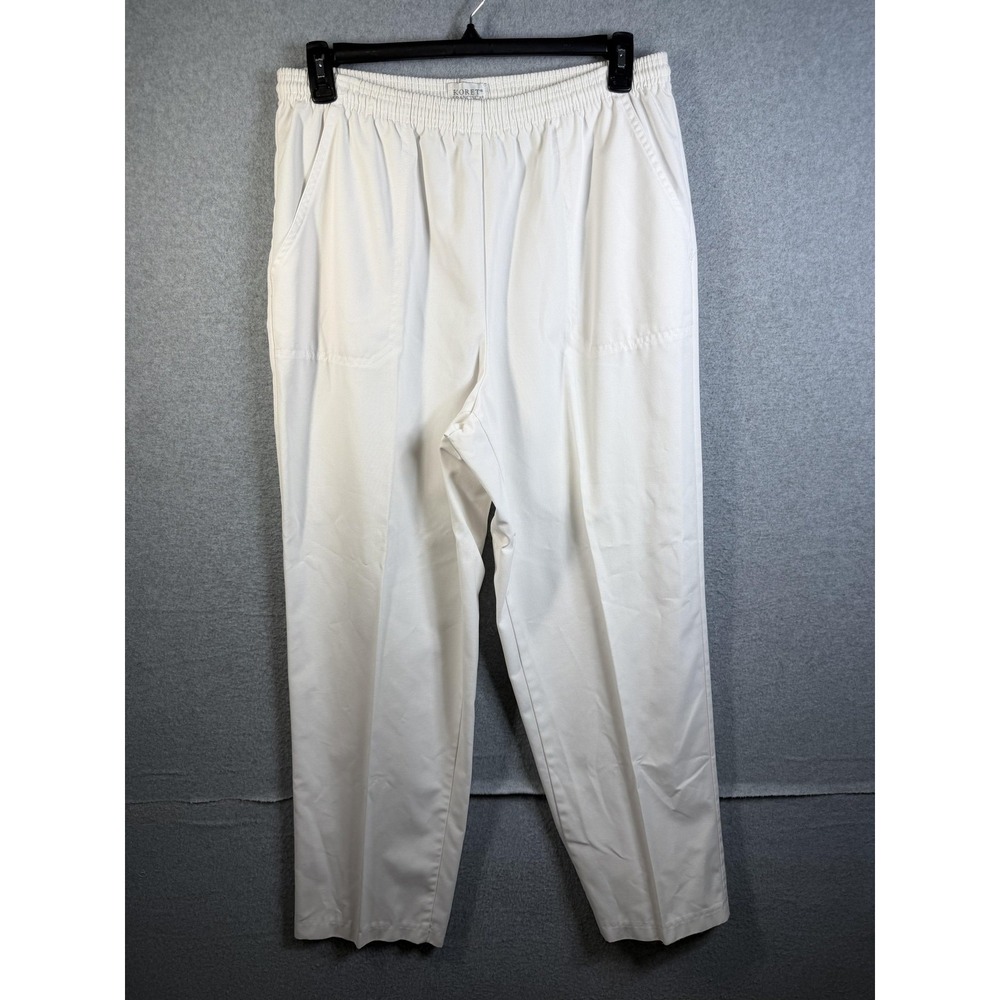 Koret Francisca Pants Womens 16 White Twill‎ Pull On Elastic Waist Relaxed Fit